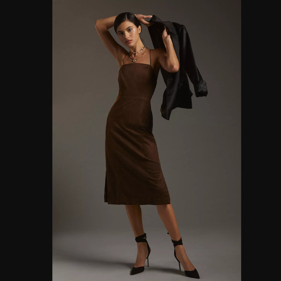 NWT Anthropologie Strappy Brown Faux Suede Midi Dress - Size 4 -  antelopusenergy.com